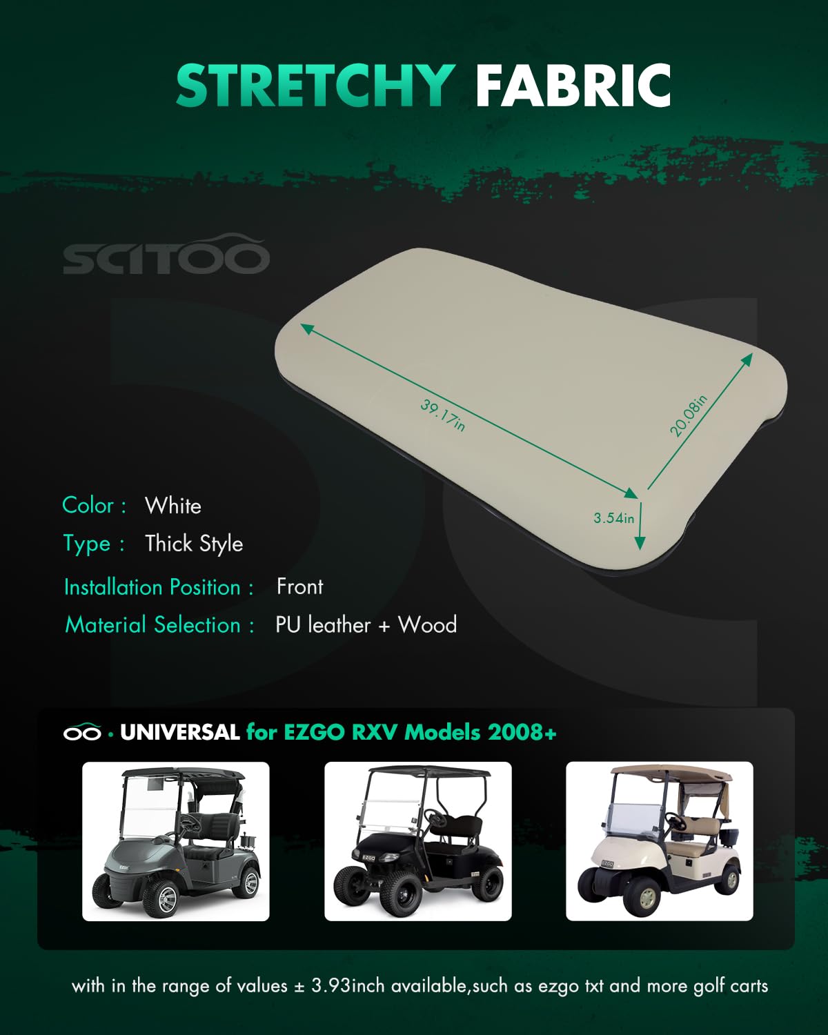 SCITOO cushioned front seat white finish improves comfort for daily golf cart rides.