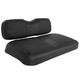 SCITOO EZGO RXV front seat cover shows quick installation and seat protection.