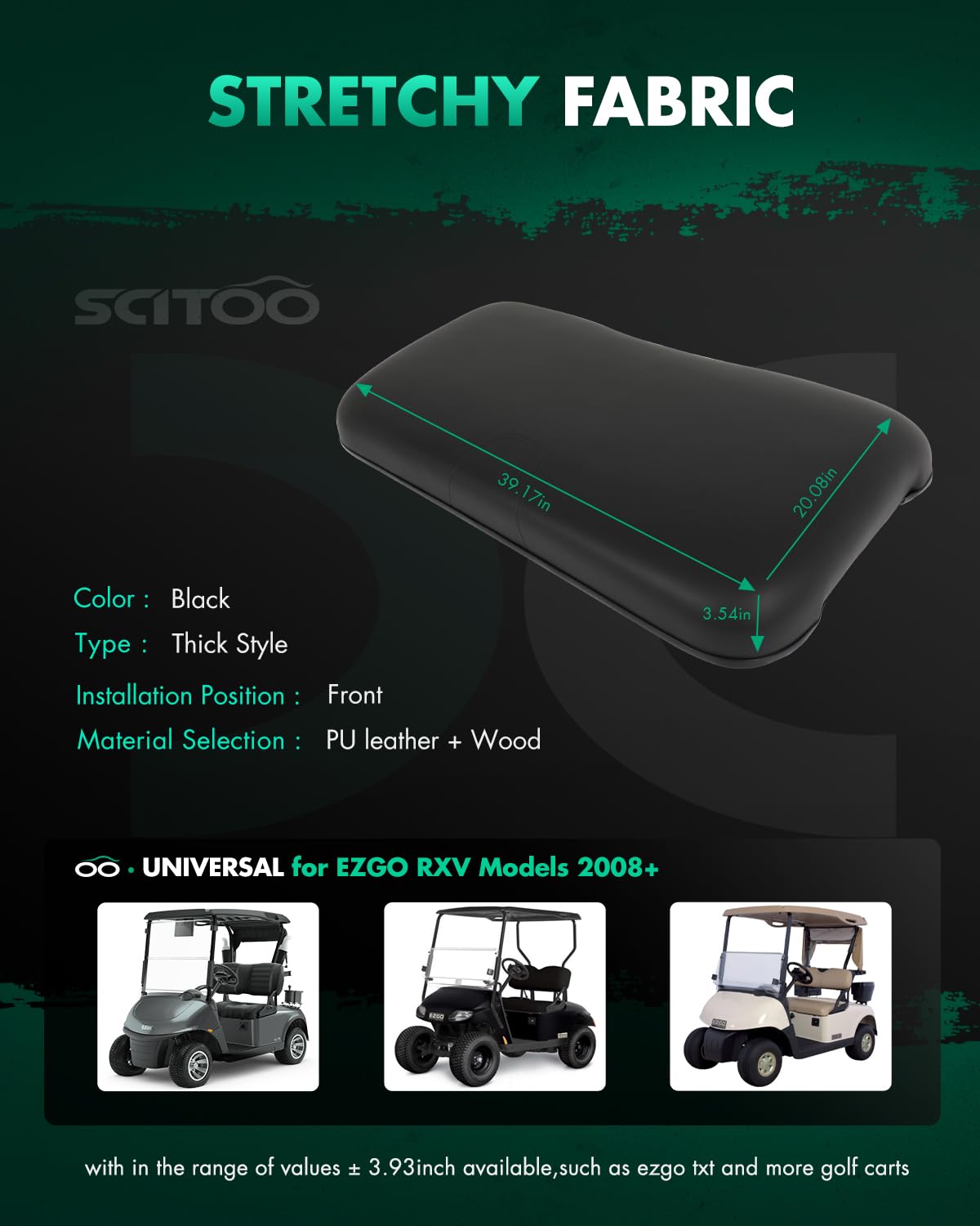 SCITOO EZGO RXV front seat cushion in black enhances passenger comfort
