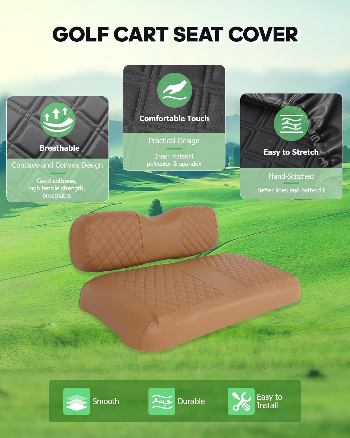 SCITOO EZGO TXT seat cover fabric detail in brown for durability