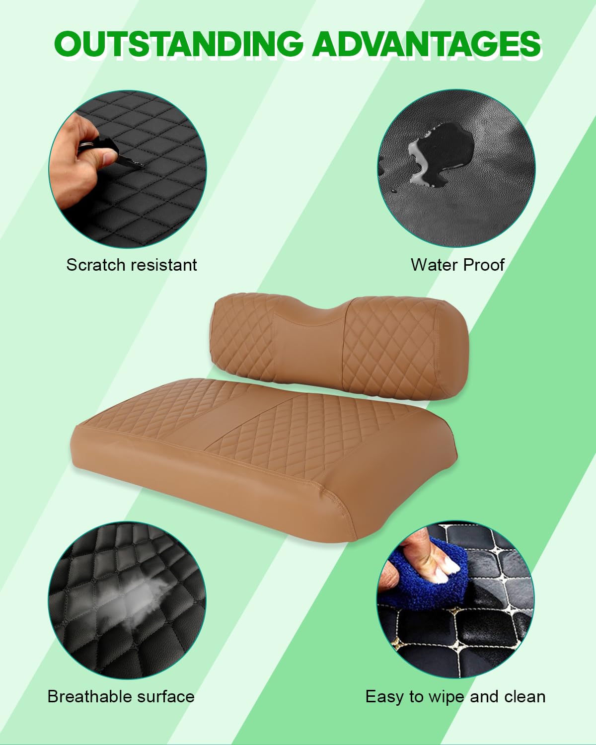 SCITOO EZGO TXT seat cover installation with adjustable straps in brown