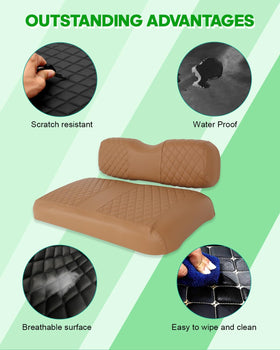 SCITOO EZGO TXT seat cover installation with adjustable straps in brown