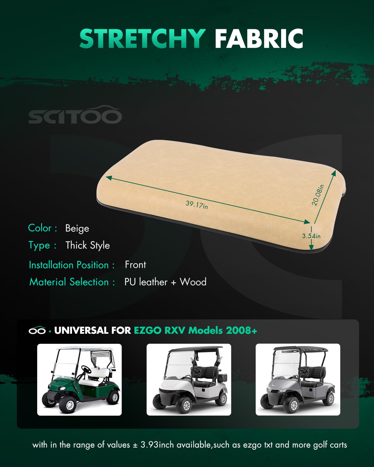 SCITOO beige front-seat backrest cushion adds supportive seating for EZGO RXV.