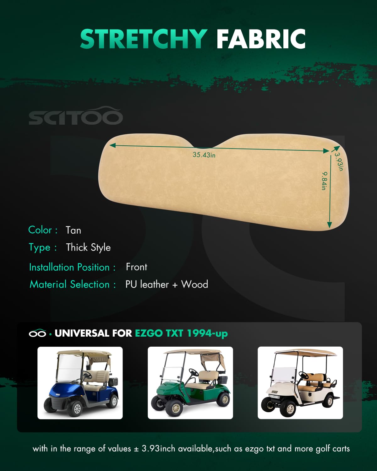 Tan cushions for EZGO TXT backrest provide seamless interior match and comfort