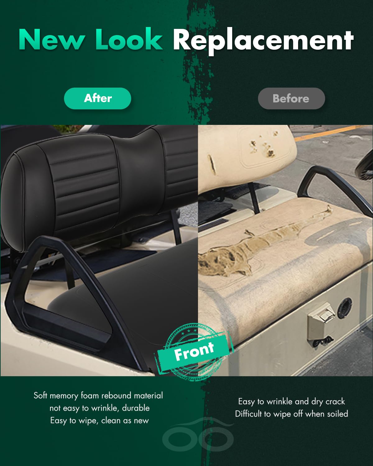 SCITOO black factory-style replacement cushion complements golf cart interiors.