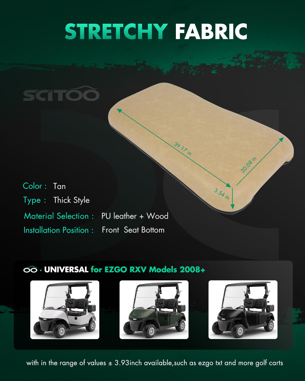 SCITOO front seat cushion tan visual for refreshed golf cart look