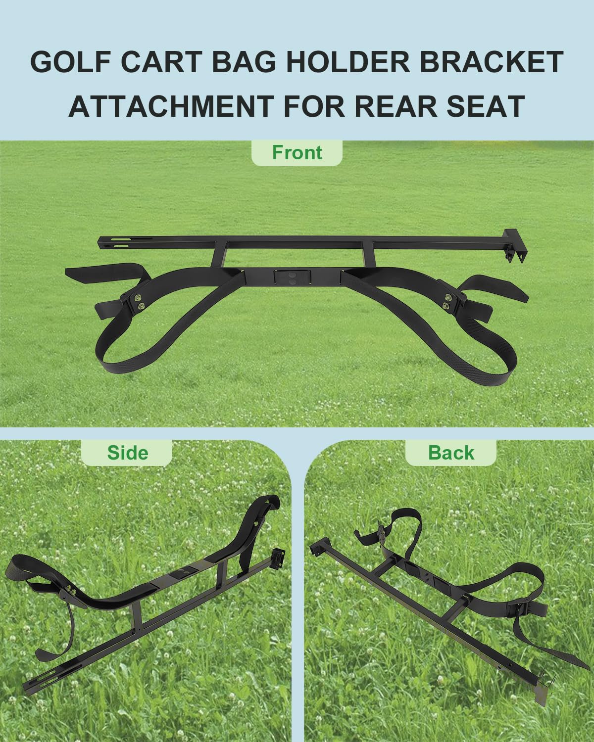 SCITOO rear-seat bracket holds two golf bags for cart organization