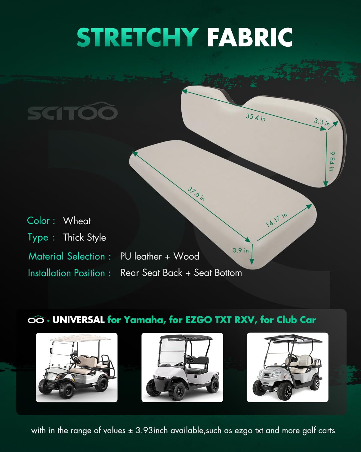 SCITOO wheat rear cushions for EZGO RXV back seat with durable support