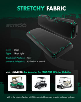 SCITOO golf cart back seat cushion with sleek black upholstery for comfort.