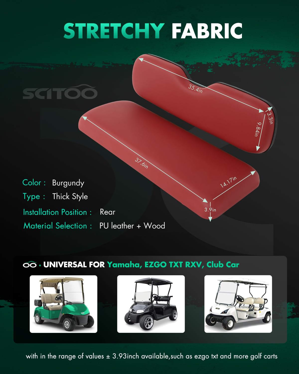 SCITOO burgundy rear flip seat cushions for Club Car rear seats upgrade and style