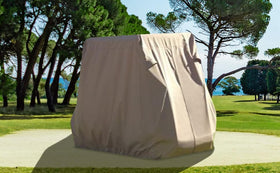 Scott Edward golf cart cover with self-locking zipper doors for easy access.