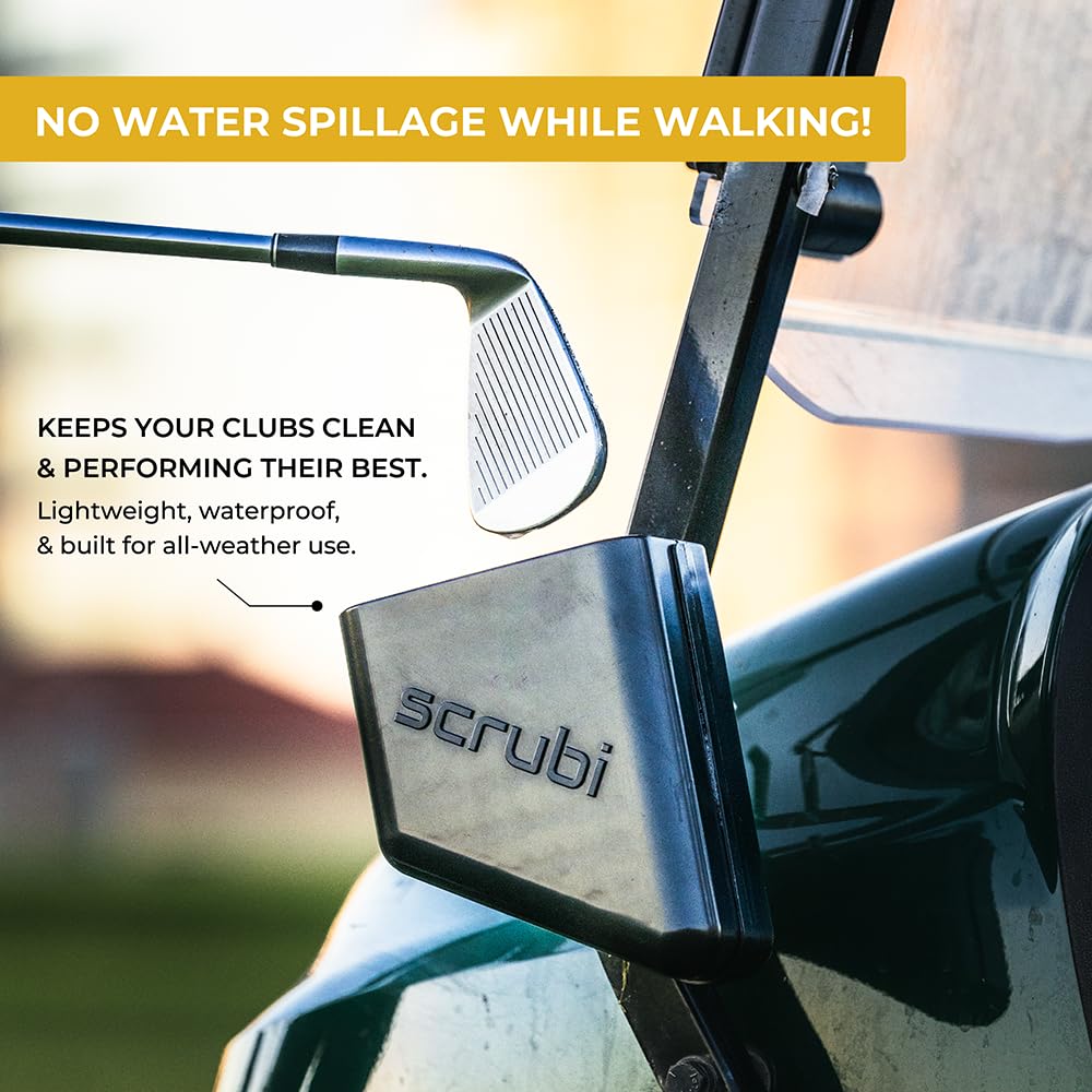 Scrubi bracket options fit cart, bag, or Clicgear setups for versatility.