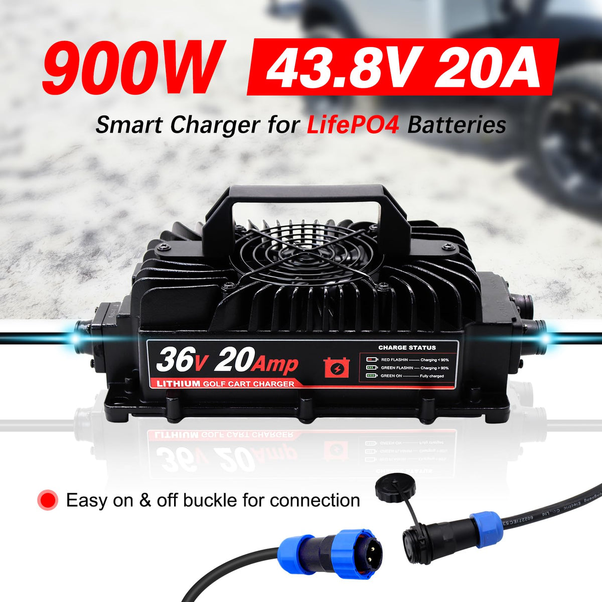 SDLOOL onboard charger mounted on a golf cart for easy access