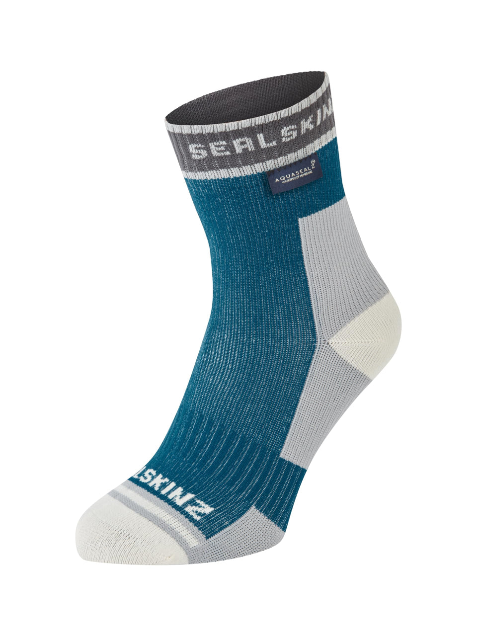 SEALSKINZ Holverstone blue waterproof ankle sock close-up for dry feet during rain runs