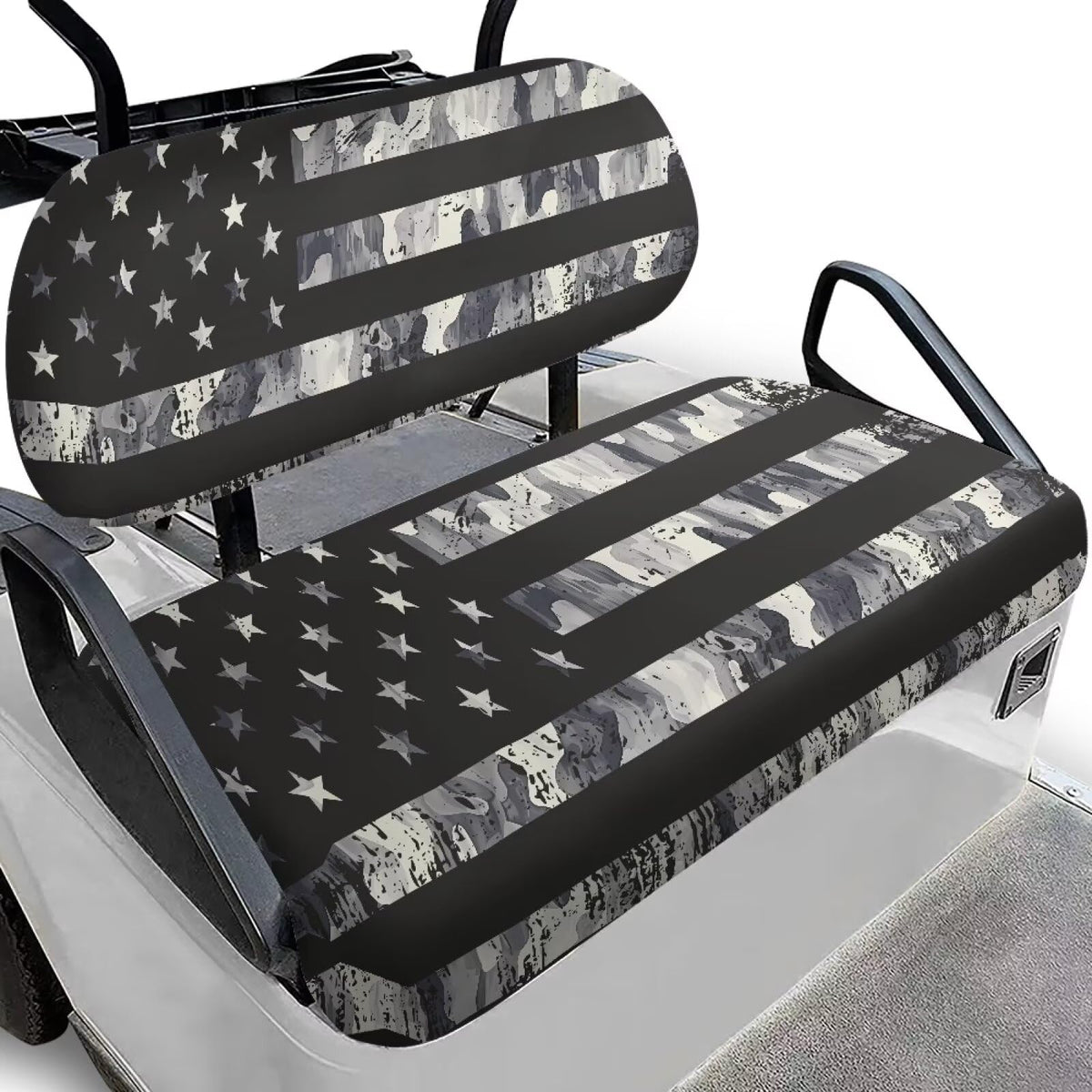 SEANATIVE American flag seat cover in breathable fabric for comfortable golf-cart rides.