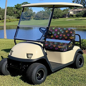 SEANATIVE golf cart seat cover front view highlights cheerful paw design