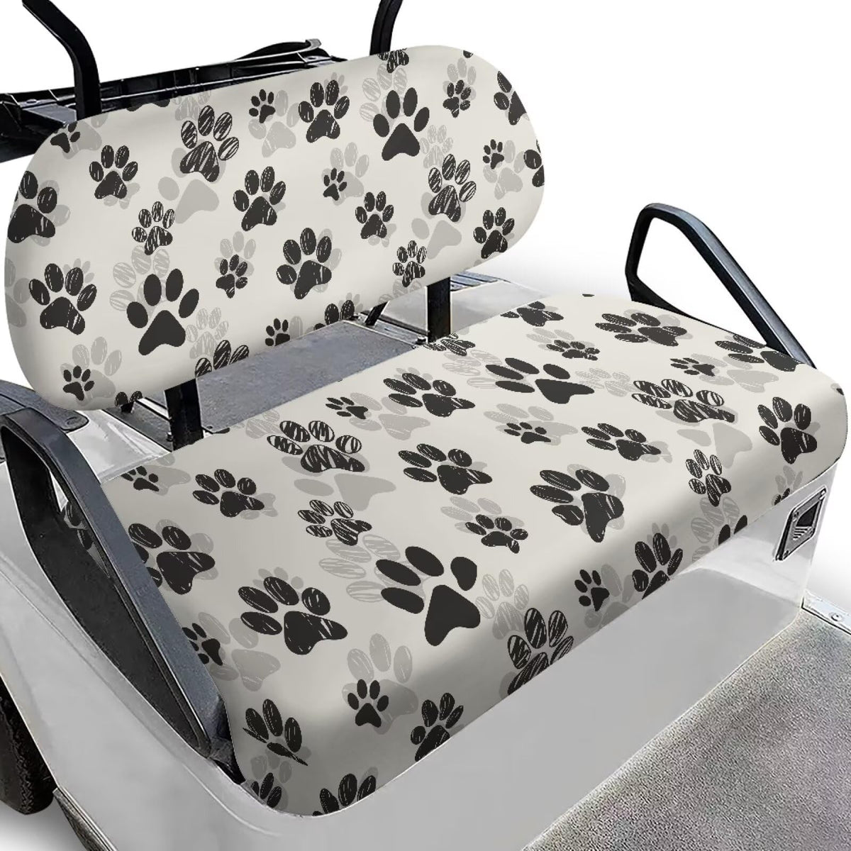 SEANATIVE Dogs Paw seat cover front view protects golf cart seats.
