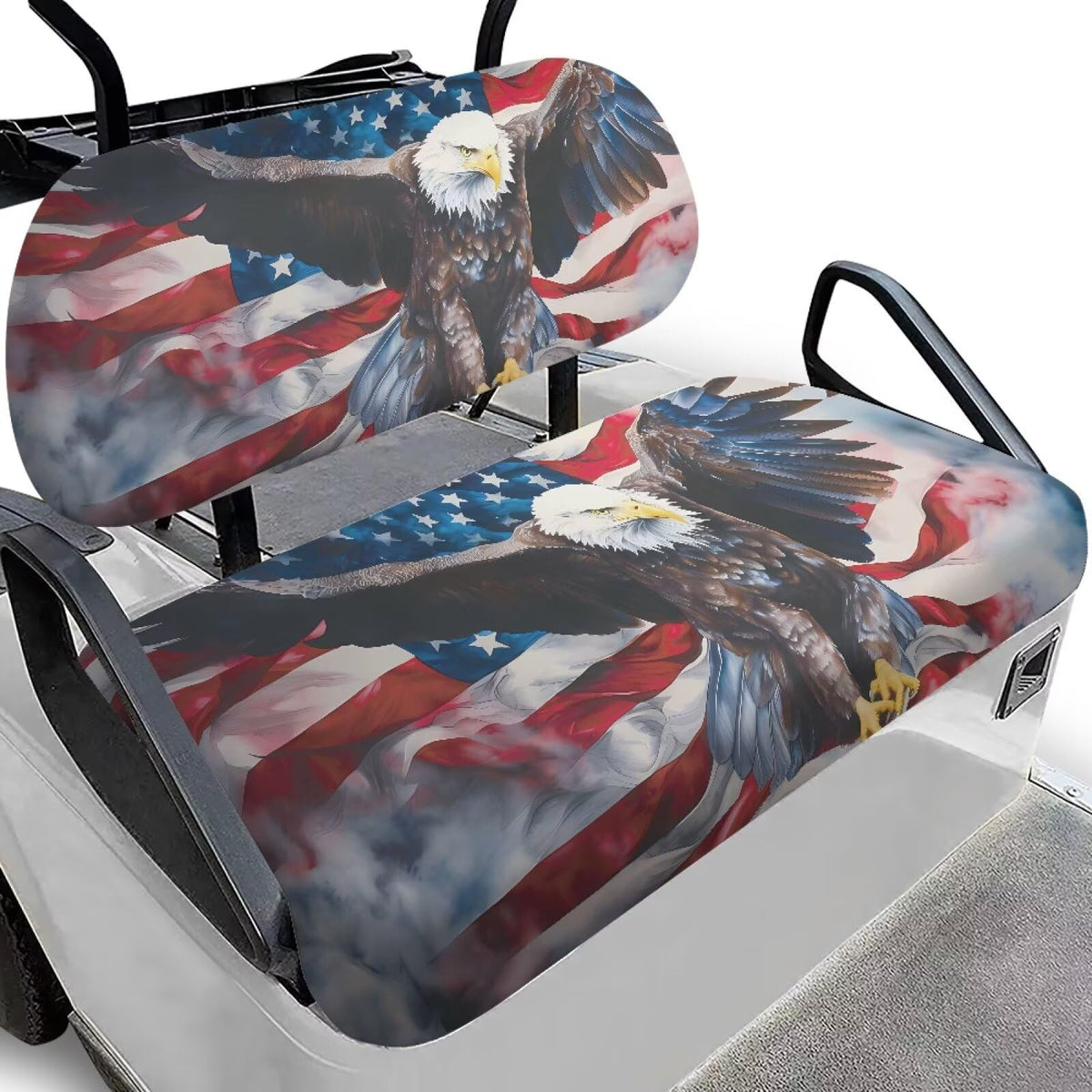 SEANATIVE Eagle American Flag golf cart seat cover protects seats with patriotic style.