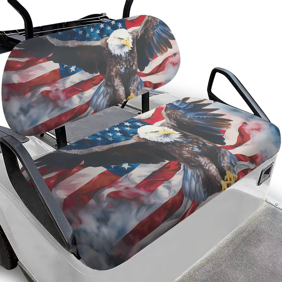 SEANATIVE Eagle American Flag golf cart seat cover protects seats with patriotic style.