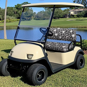 SEANATIVE Leopard seat cover shows elastic band for quick, secure installation.