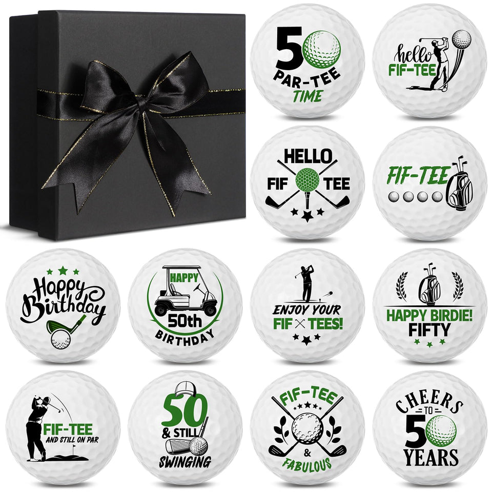 Seenelling 50th birthday gift box with golf balls for milestone celebrations.