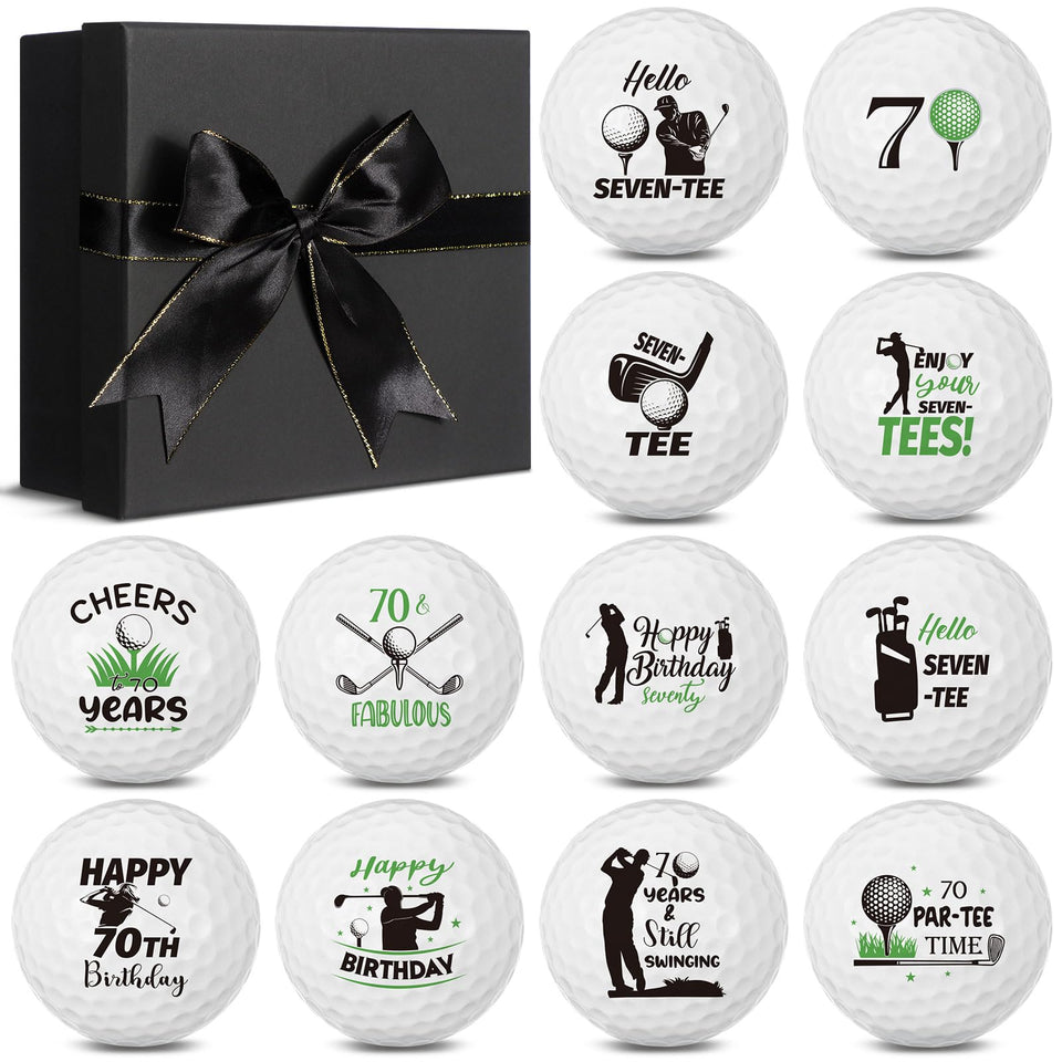 Seenelling 70th birthday golf balls 12-pack for celebratory rounds on the course.