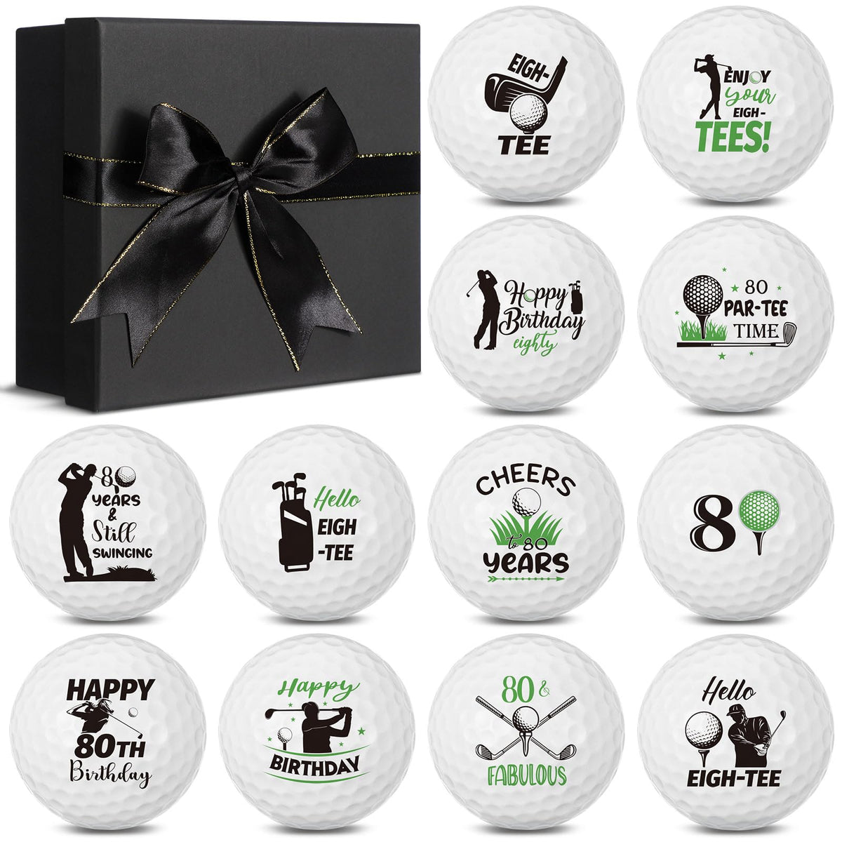Seenelling 80th birthday golf balls on the course, ideal milestone celebration.