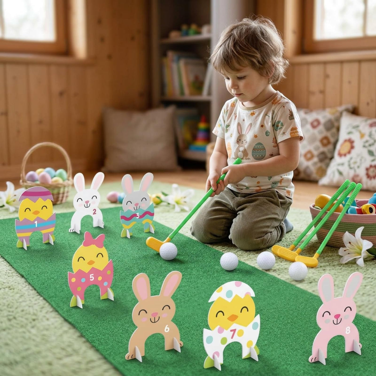 Seenelling bunny and chick greens with Easter theme for festive play