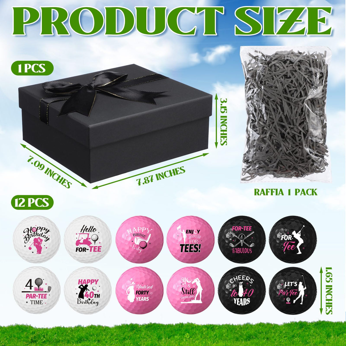 Seenelling gift box with raffia for a festive 40th birthday golf gift