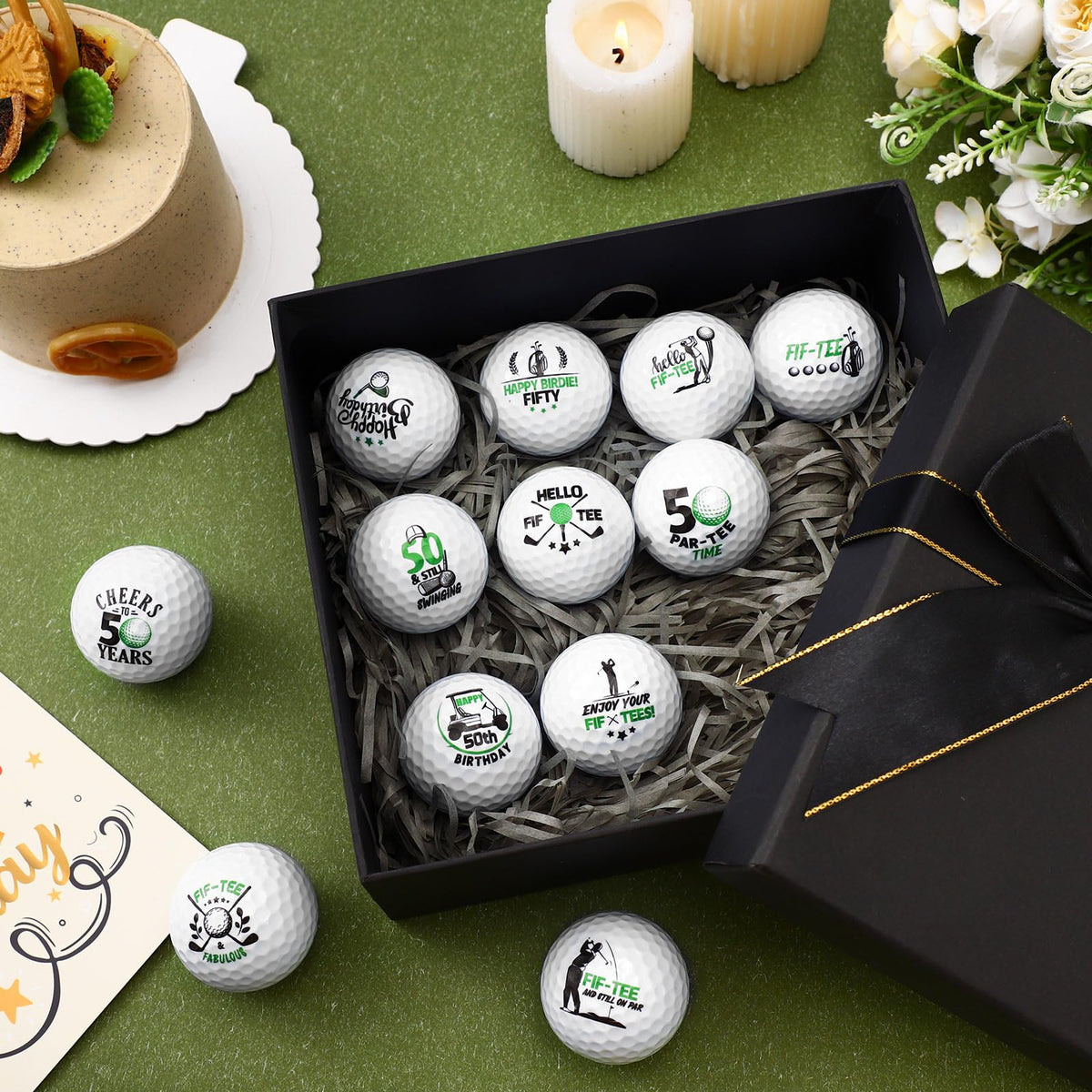 Seenelling golf balls on the course for festive, celebratory rounds.