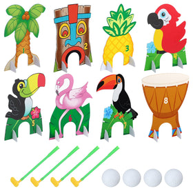 Seenelling Luau mini golf greens with tropical patterns, ideal for portable outdoor fun.