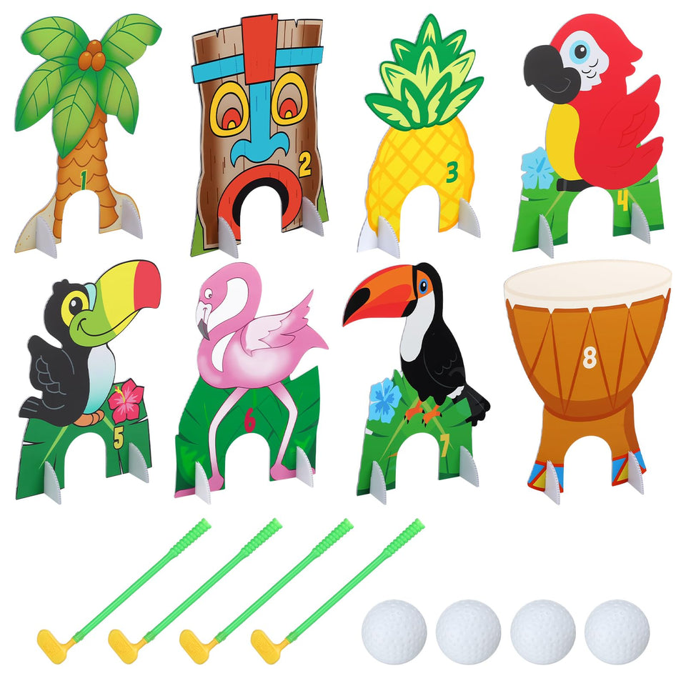 Seenelling Luau mini golf greens with tropical patterns, ideal for portable outdoor fun.