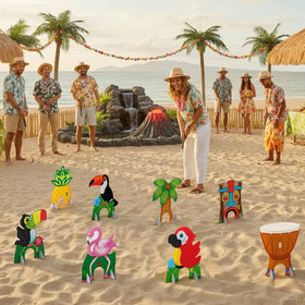 Seenelling Luau tropical palms and birds design adds festive vibes.