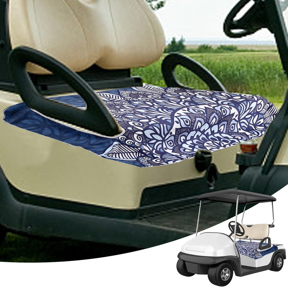 SEJGGKQ blue-pattern golf cart seat cover protects seats from heat and wear.