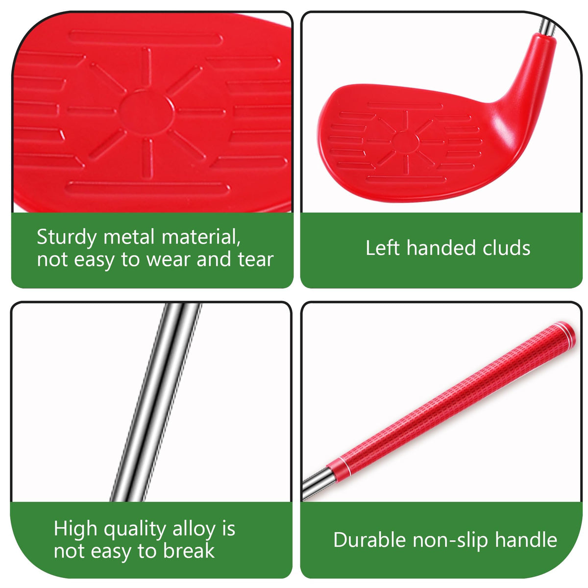 Sel Natural 6-pack golf tees shown with durable club for practice sessions.