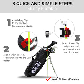 Selfie Golf Record Swing attached to a bag, ready to film swings.