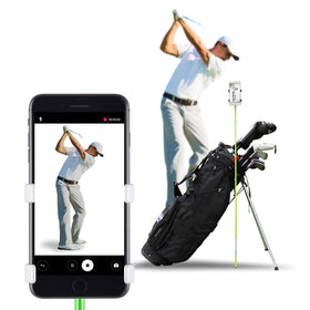 Selfie Golf Record Swing cell phone holder capturing a swing for analysis.