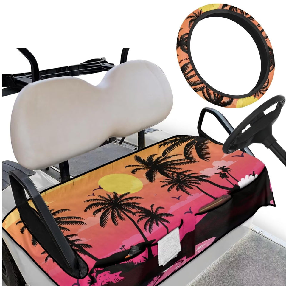 Sellikakes golf cart seat cushion pink with four front pockets for accessories.