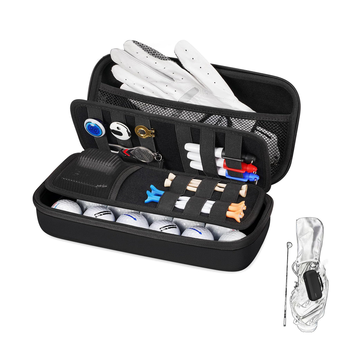SENIKO golf glove holder with removable shaper keeps gloves wrinkle-free on the course.
