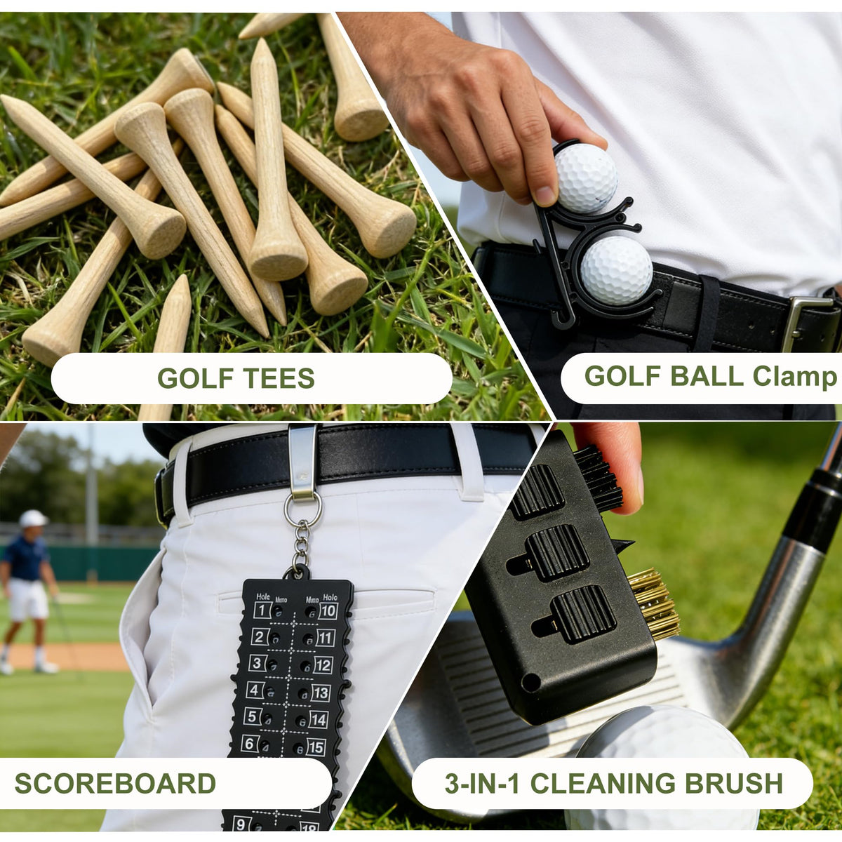 Seticek golf brush helps keep clubs clean between shots.