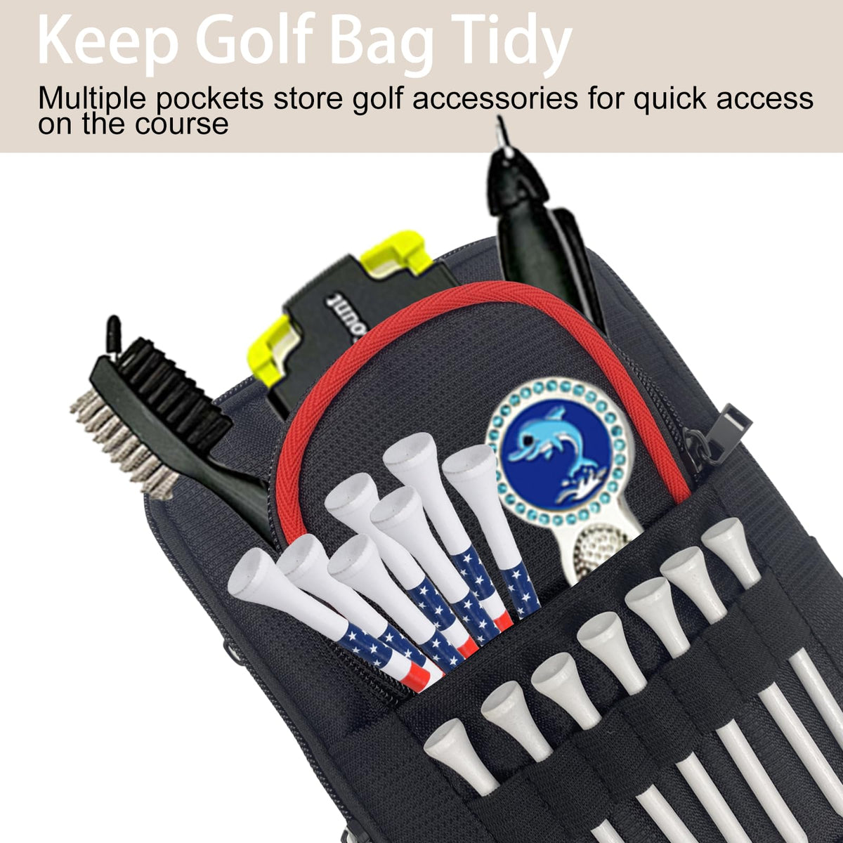 Sevance golf accessory bag Red Edge ball pouch keeps essentials within reach.