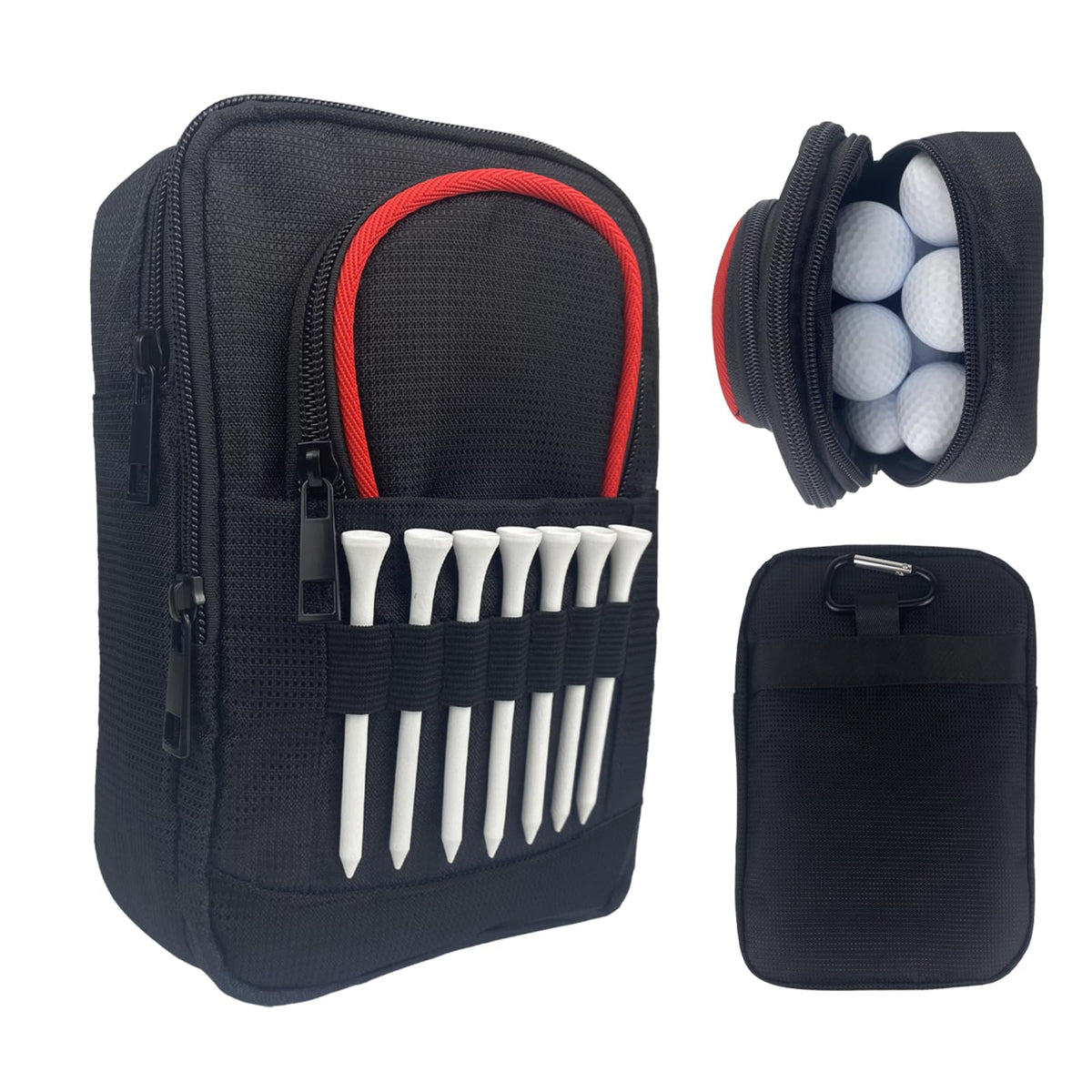 Sevance golf accessory bag Red Edge on cart for quick access between shots.