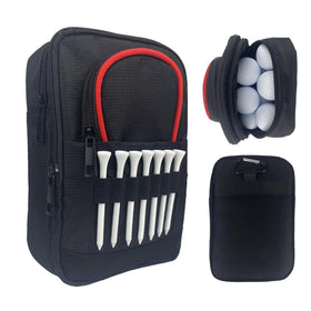 Sevance golf accessory bag Red Edge on cart for quick access between shots.