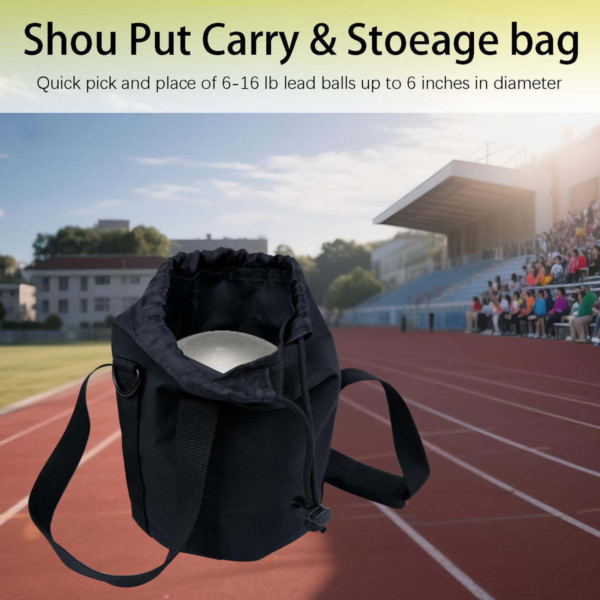Sevance shot put bag is designed to snugly fit 6-16 lb shot puts
