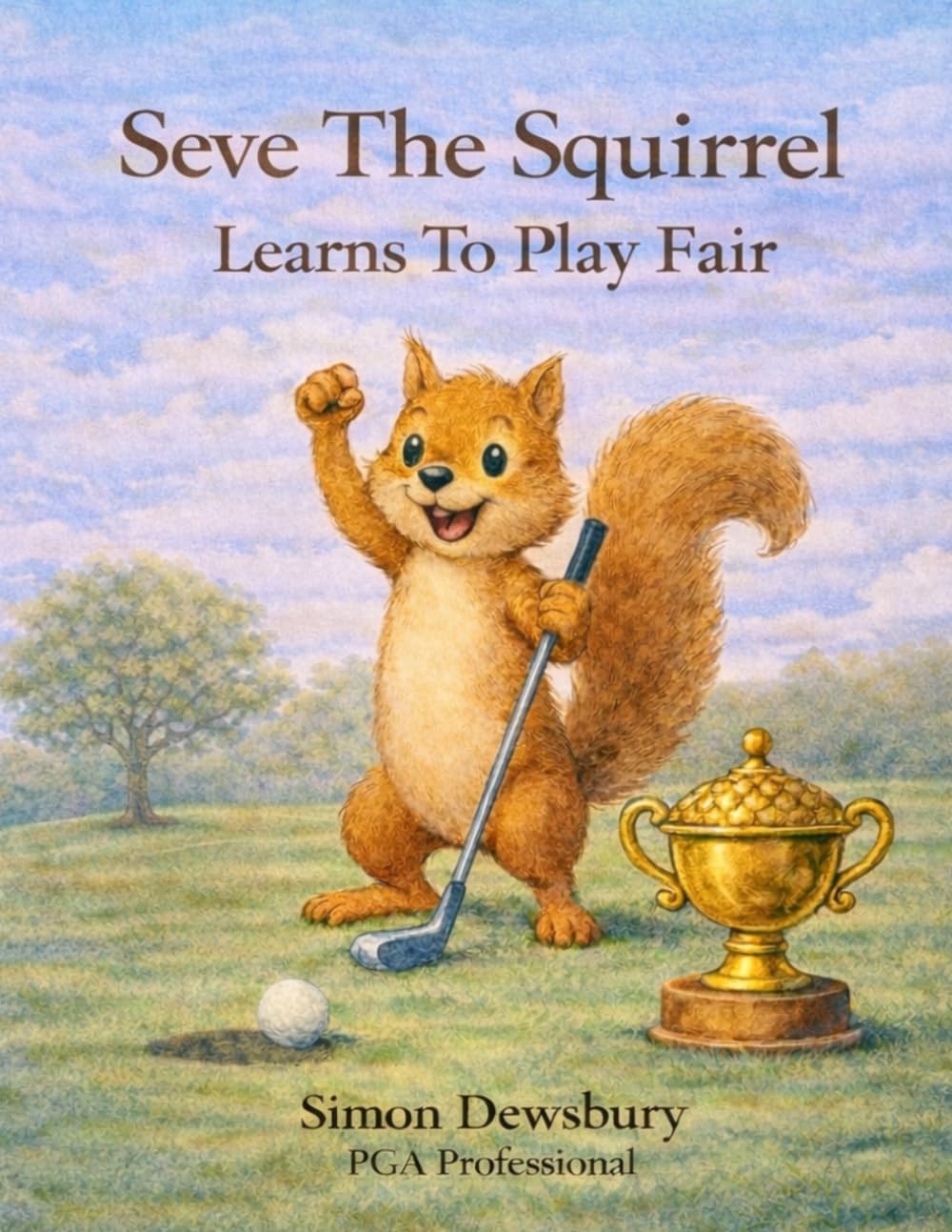 Seve The Squirrel cover image shows a woodland golf scene and themes of fair play