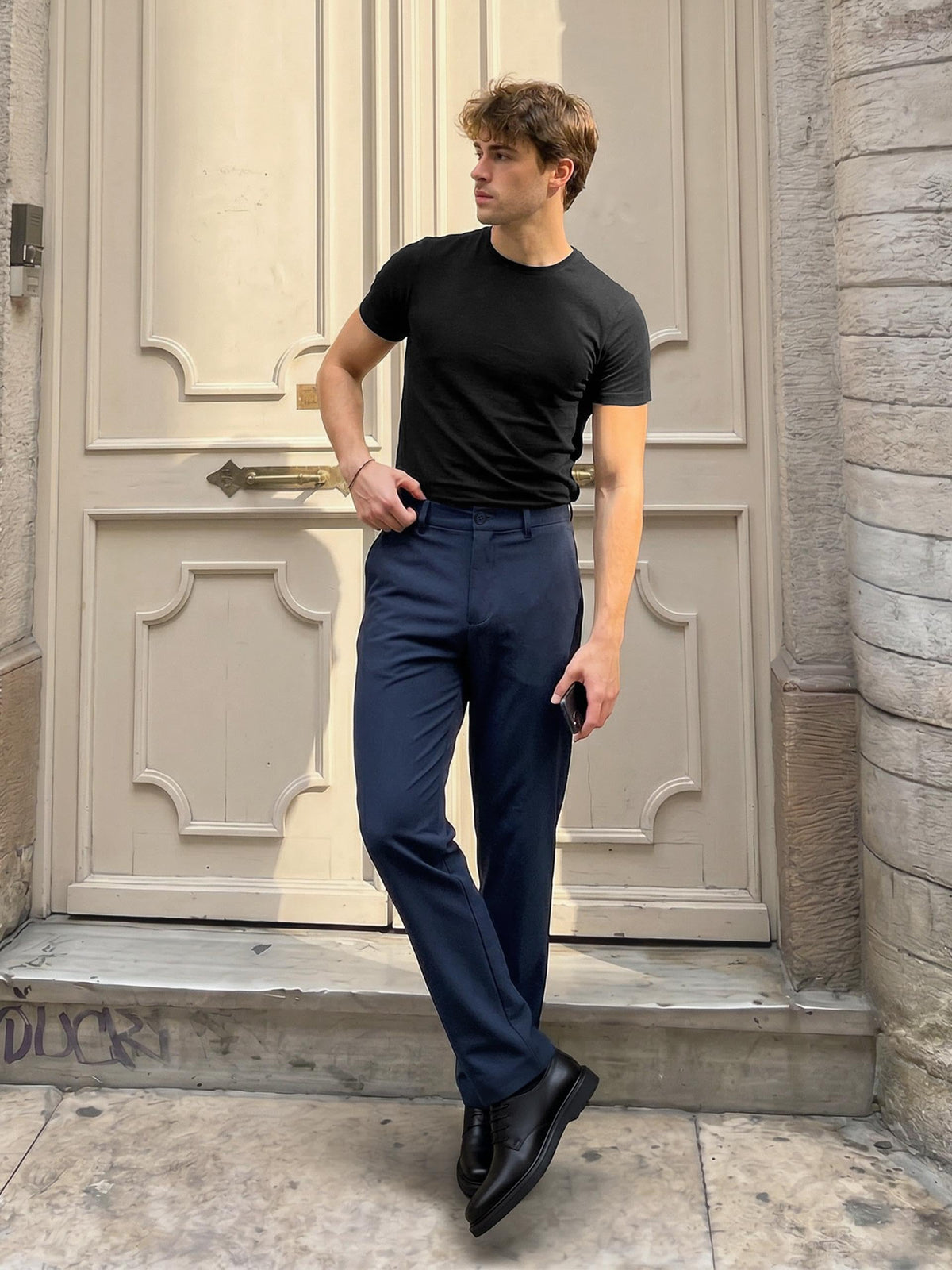 SEVEGO Extra Long Pants navy color swatch showing versatile pairing.