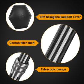 Telescoping pole extended to 53.5 inches for versatile golf bag fit.
