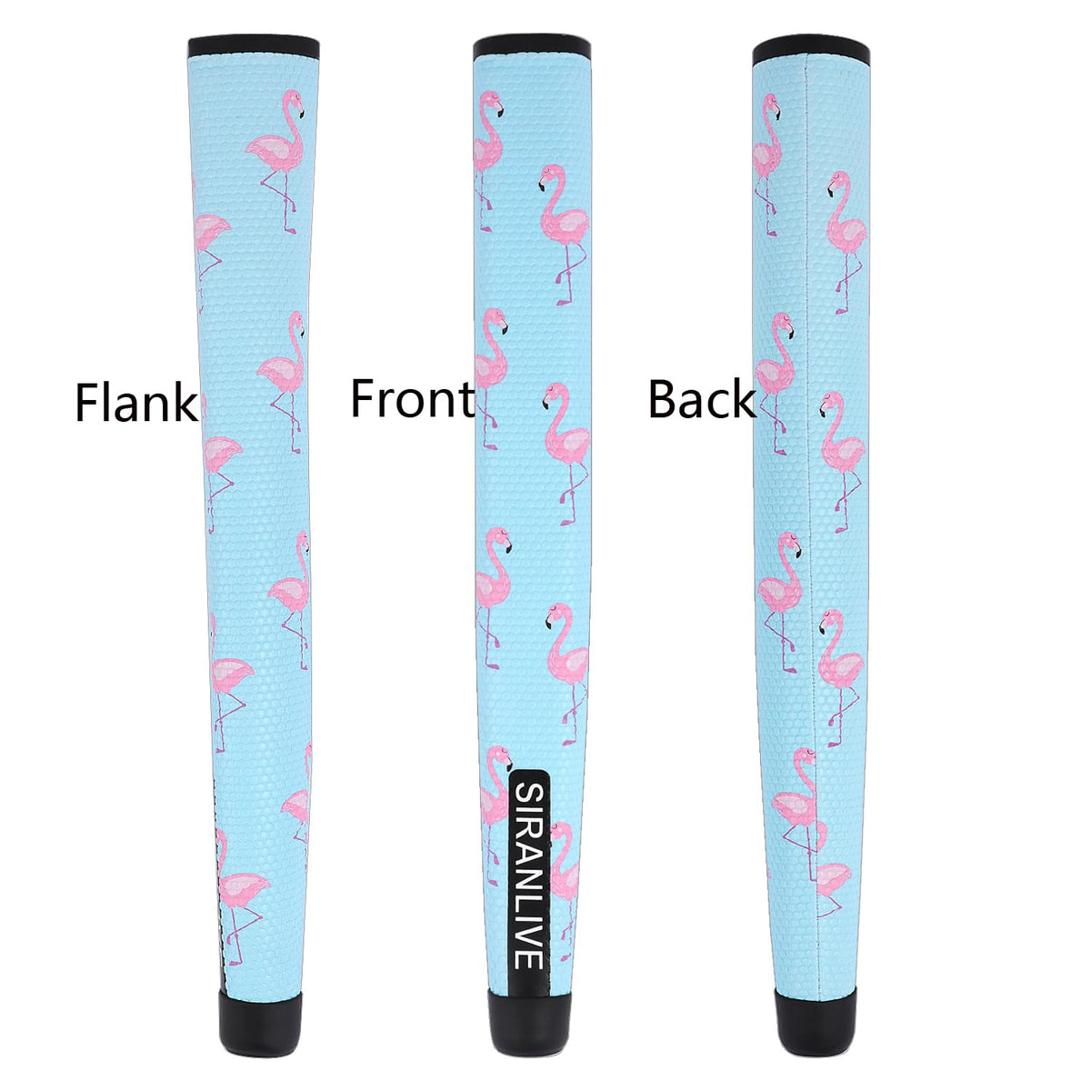 Gift-ready SHABIER grip showcases flamingos motif for golf enthusiasts.