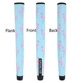 Gift-ready SHABIER grip showcases flamingos motif for golf enthusiasts.