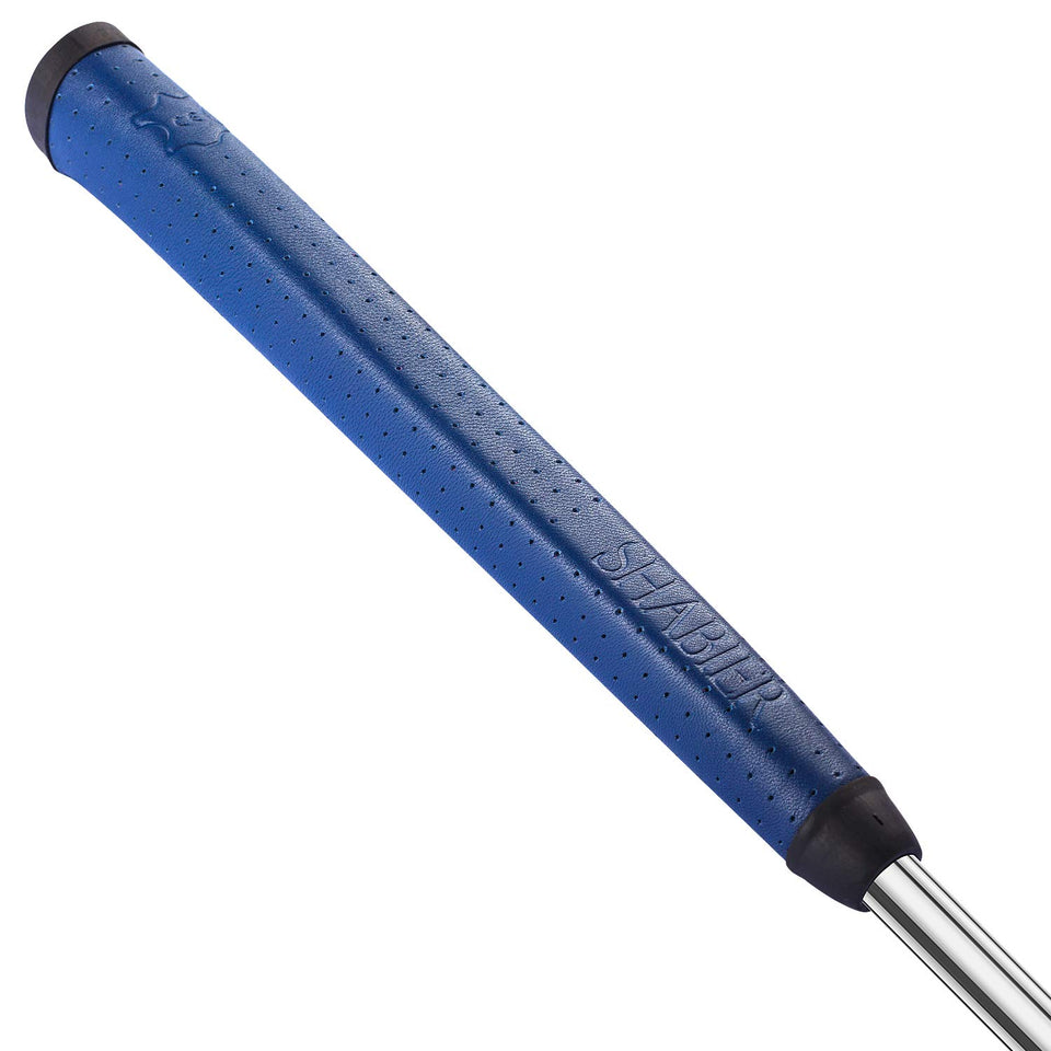 SHABIER blue leather putter grip top view for smooth feel.